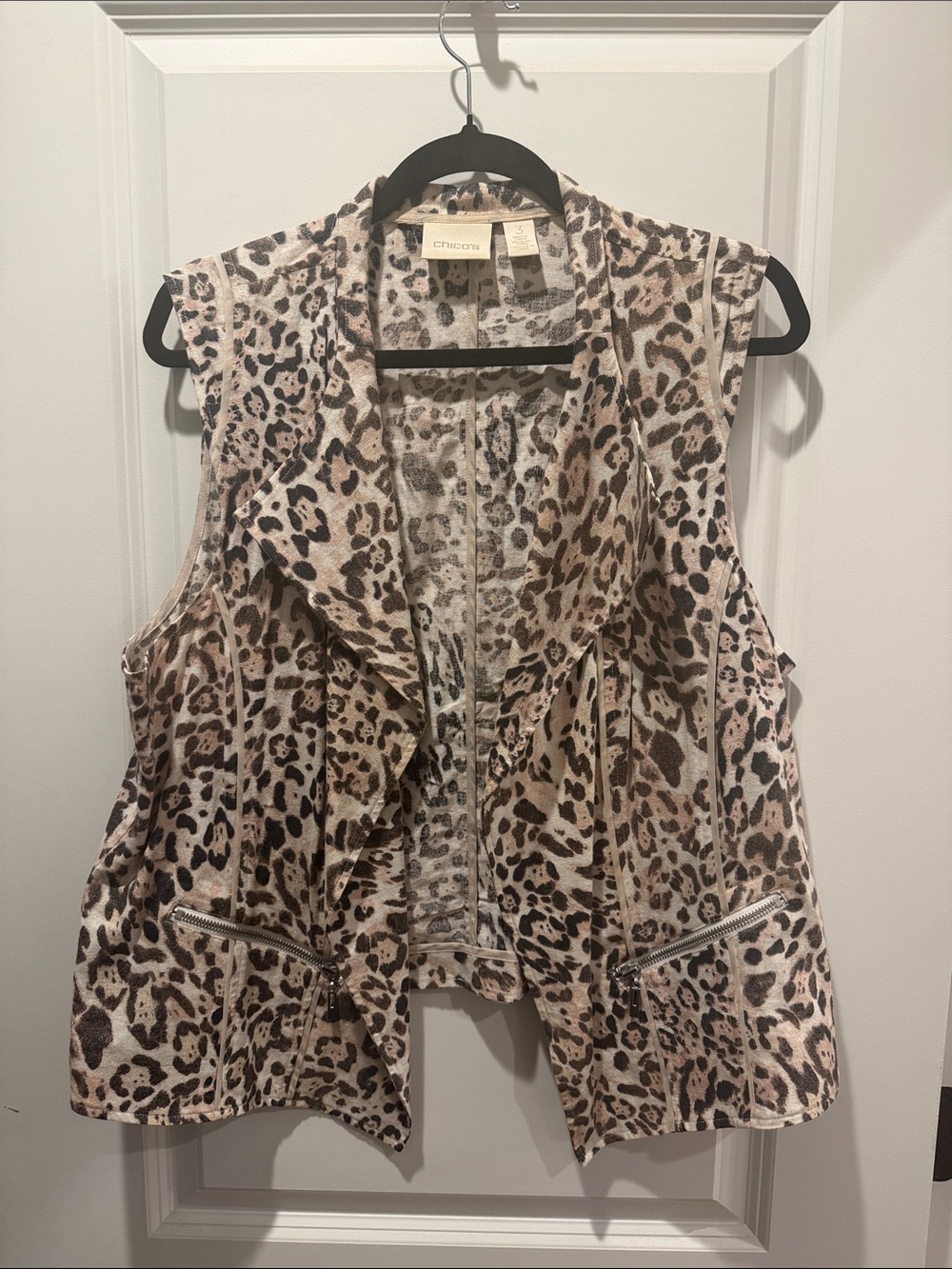 Chico's Leopard Print Sleeveless Ruffle Vest - Tan, Black